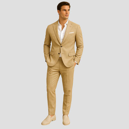 Fayden - Beigefarbenes Slim Fit Hochzeitsanzug für Herren – Frühling