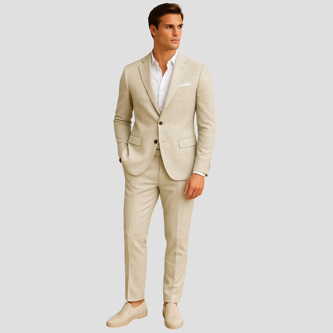 Fayden - Beigefarbenes Slim Fit Hochzeitsanzug für Herren – Frühling