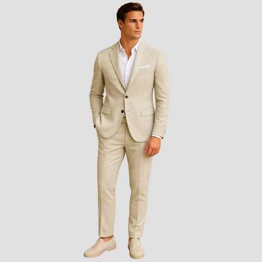 Fayden - Beigefarbenes Slim Fit Hochzeitsanzug für Herren – Frühling