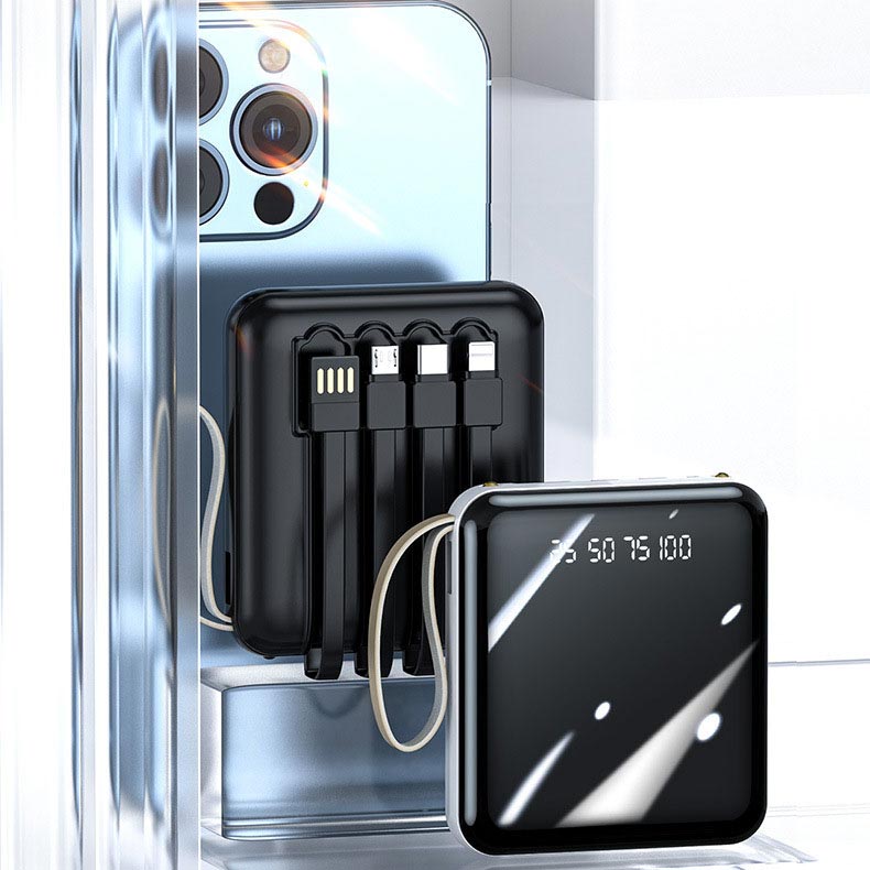 Mini Powerbank 20000 mAh mit Integrierten Kabeln für das Portable Laden Mehrerer Telefone
