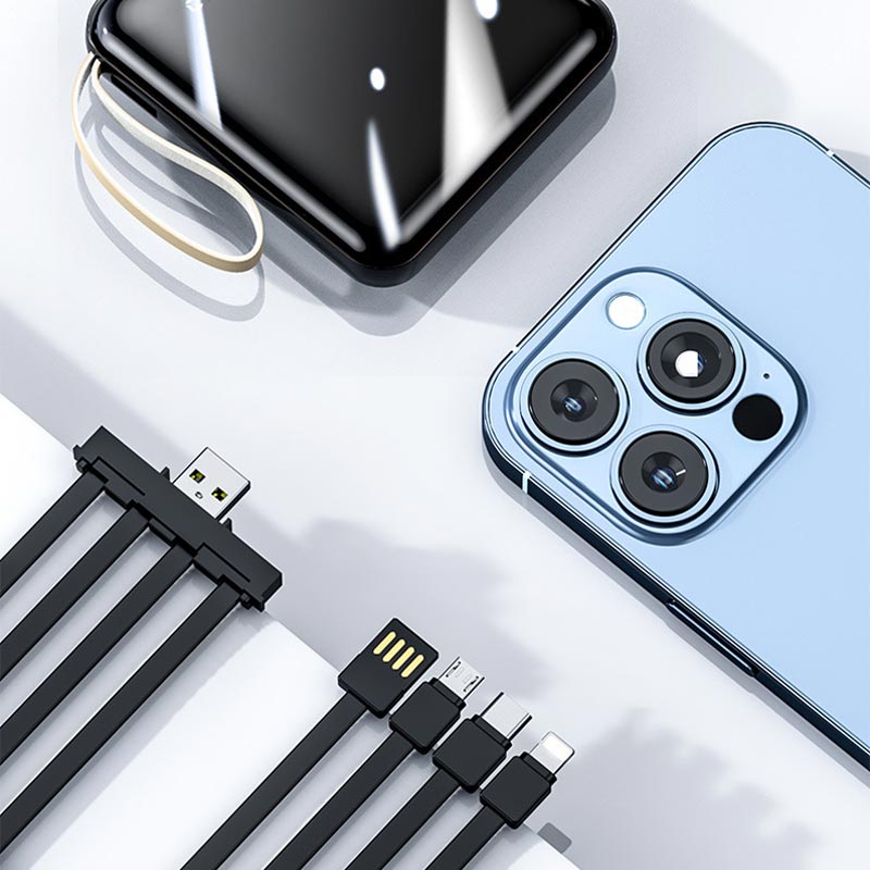 Mini Powerbank 20000 mAh mit Integrierten Kabeln für das Portable Laden Mehrerer Telefone