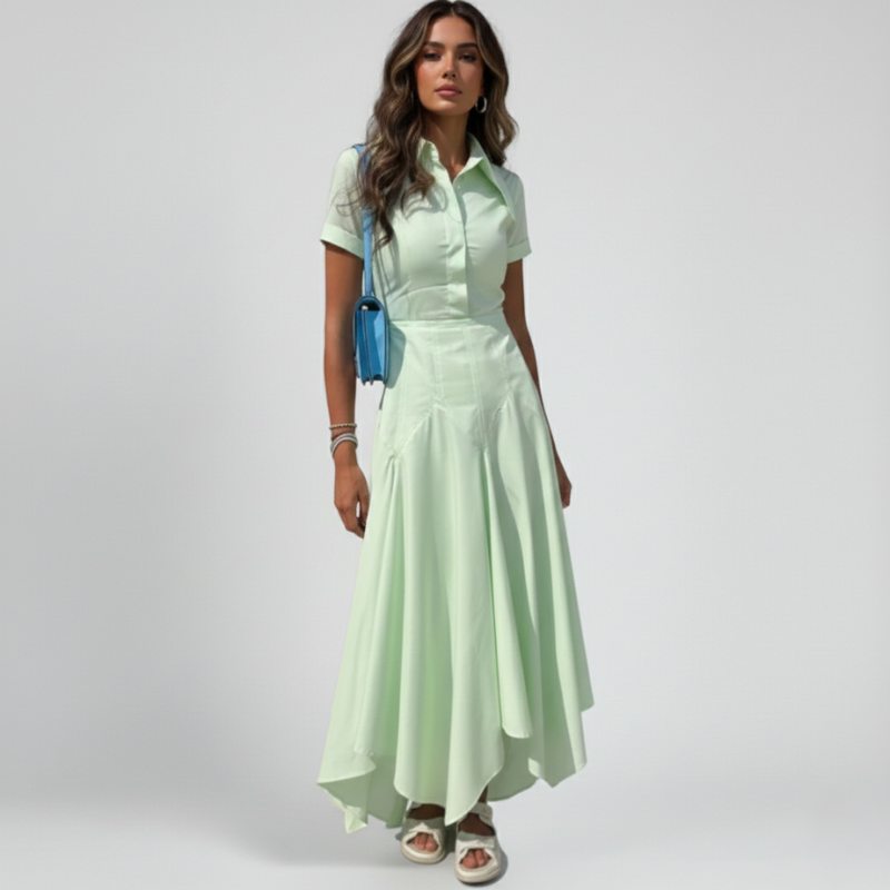 Elegantes Hemdblusen Midi-Kleid mit taillierter Passform & fließendem Rock für Damen – Feminin & Stilvoll