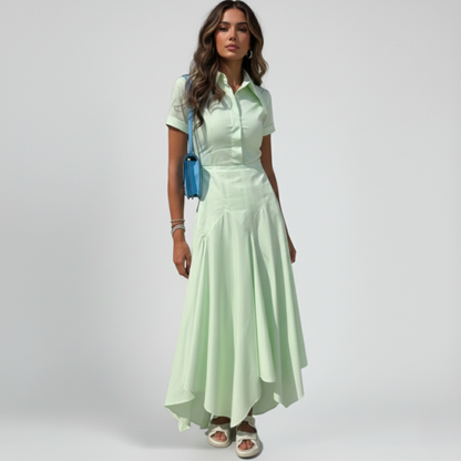 Elegantes Hemdblusen Midi-Kleid mit taillierter Passform & fließendem Rock für Damen – Feminin & Stilvoll