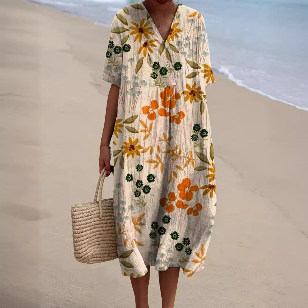 Locker fallendes Sommerkleid für Damen mit floralem Print – Luftig, Bequem & Strandtauglich