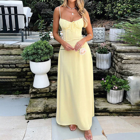 Cléophée - Maxikleid für Damen, Ärmellos, mit Raffung am Oberteil
