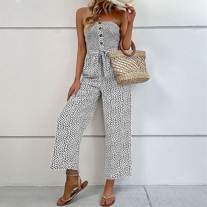 Valéria - Damen Sommeroverall, leicht und elastisch, schulterfrei, mit Leopardenmuster und Taillengürtel