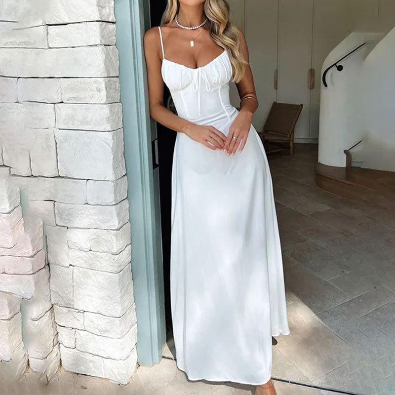 Cléophée - Maxikleid für Damen, Ärmellos, mit Raffung am Oberteil