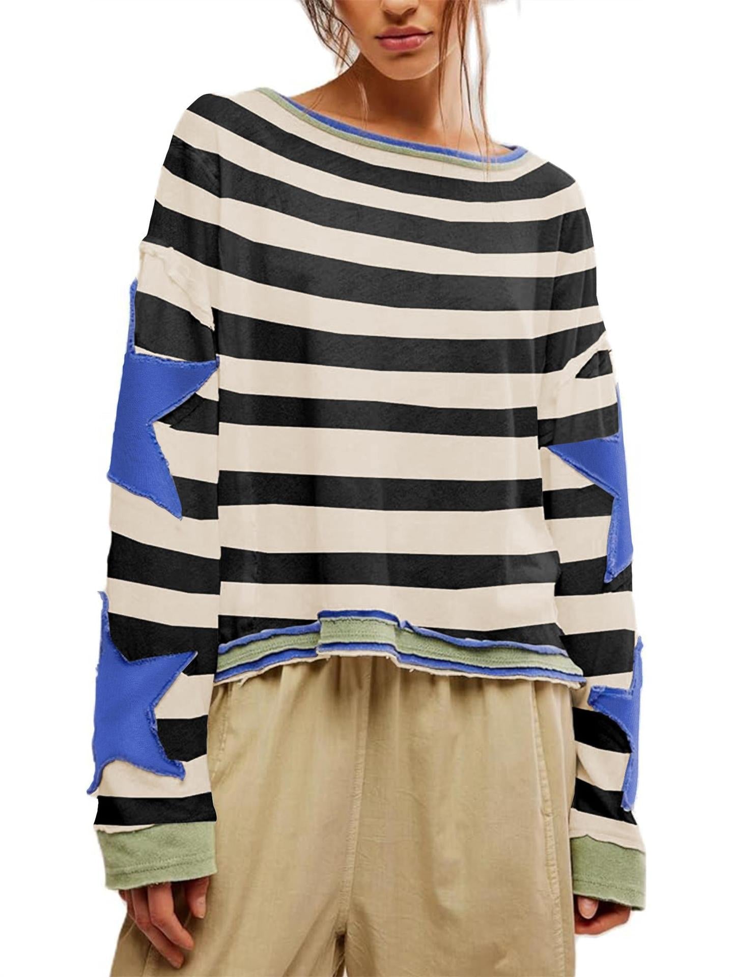 Lässiger Oversize Sternen-Pullover im Vintage Look – Bequemer Freizeit Sweater für Damen