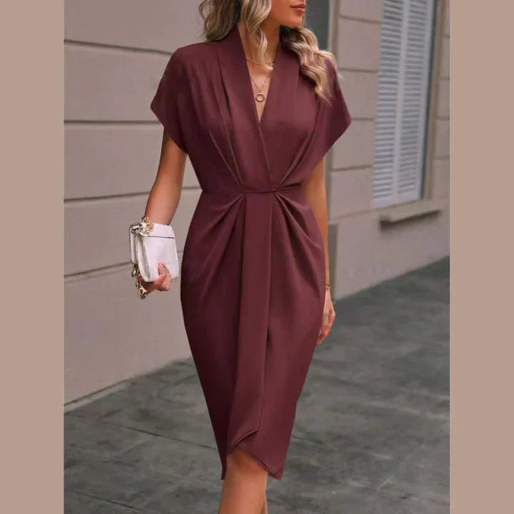 Elegantes Wickelkleid für Frauen mit V-Ausschnitt und figurbetonter Passform