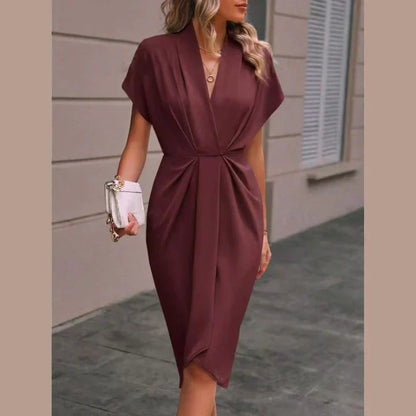 Elegantes Wickelkleid für Frauen mit V-Ausschnitt und figurbetonter Passform