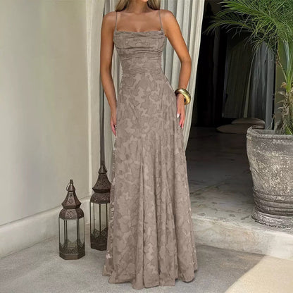 Elegantes Spitzen-Maxikleid für Damen – Ärmelloses Abendkleid mit floraler Spitze