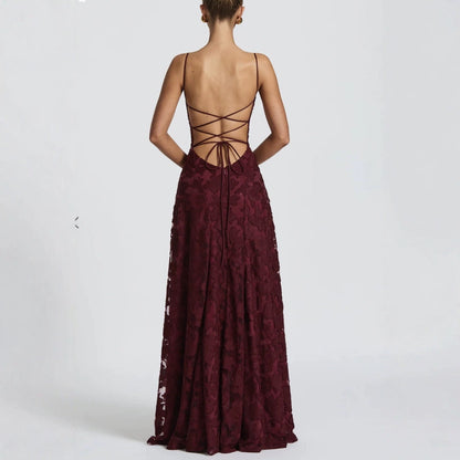 Elegantes Spitzen-Maxikleid für Damen – Ärmelloses Abendkleid mit floraler Spitze