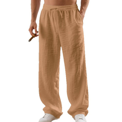 Lässige Leinenhose mit weitem Bein für Herren – Atmungsaktive Sommer Freizeithose mit Kordelzug