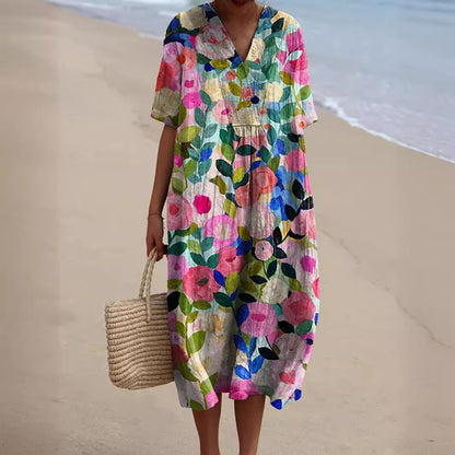 Locker fallendes Sommerkleid für Damen mit floralem Print – Luftig, Bequem & Strandtauglich