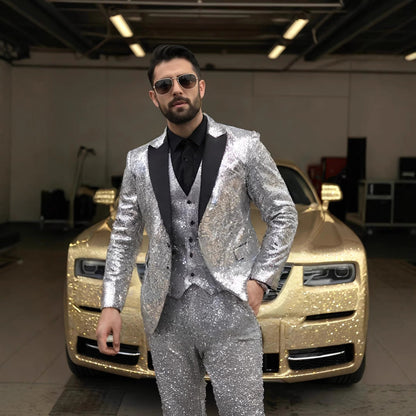 Glitzernder Pailletten Anzug für Herren – Elegantes Party & Gala Set