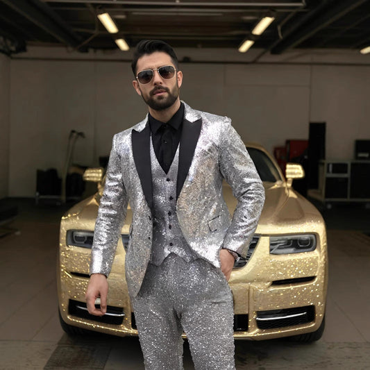 Glitzernder Pailletten Anzug für Herren – Elegantes Party & Gala Set