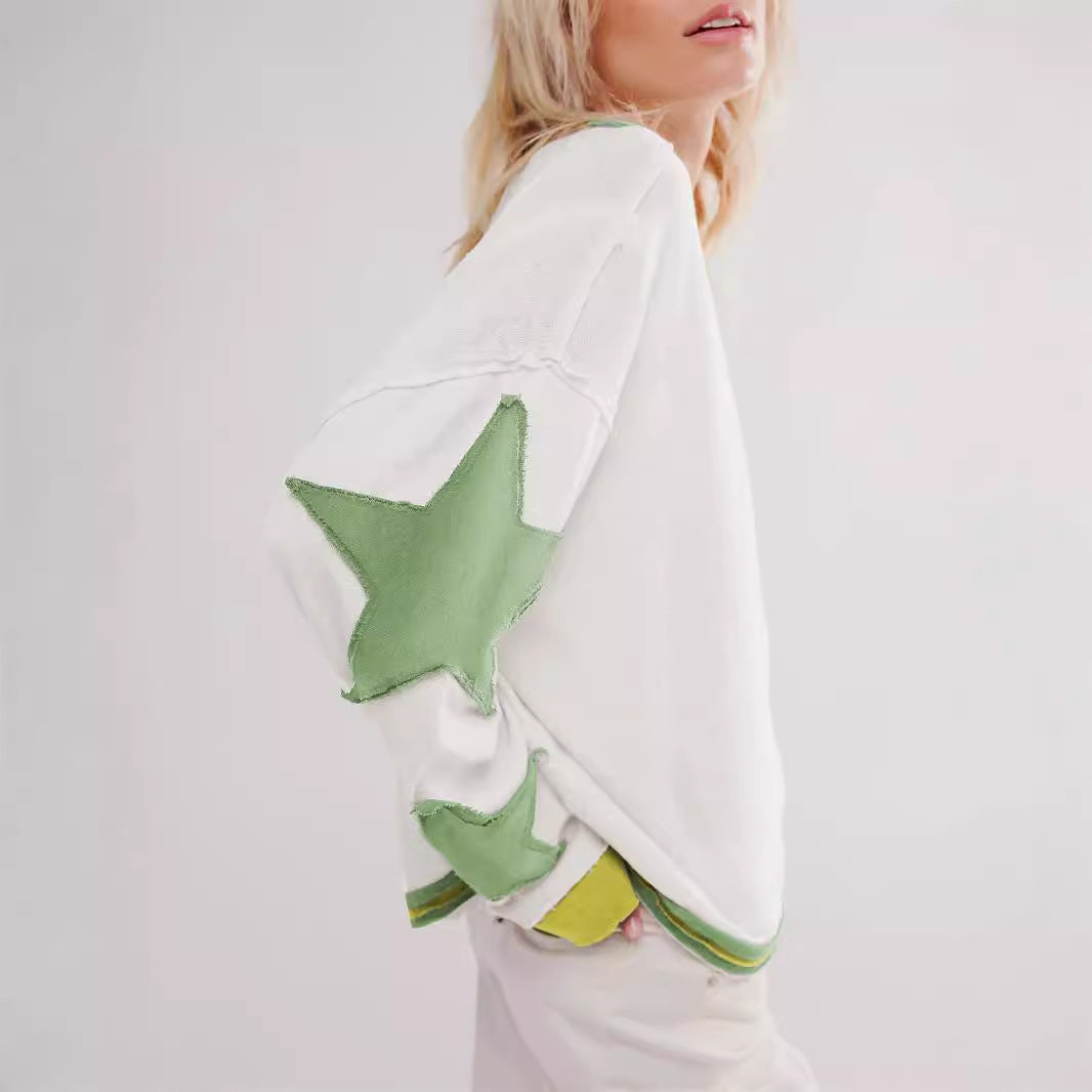 Lässiger Oversize Sternen-Pullover im Vintage Look – Bequemer Freizeit Sweater für Damen