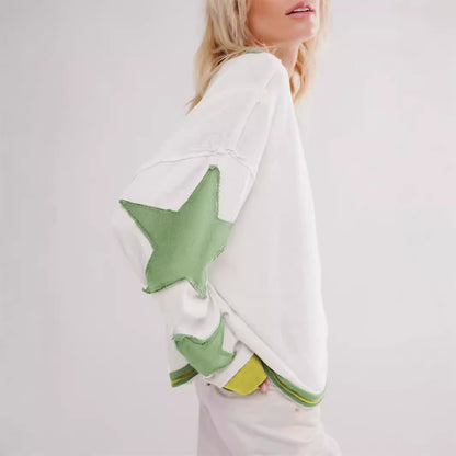 Lässiger Oversize Sternen-Pullover im Vintage Look – Bequemer Freizeit Sweater für Damen