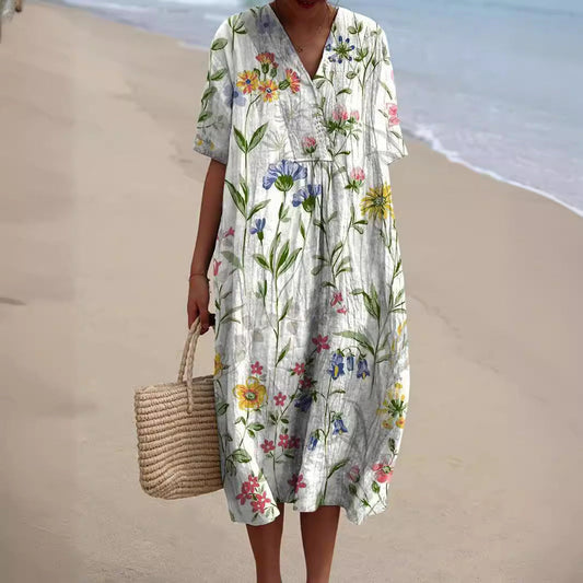 Locker fallendes Sommerkleid für Damen mit floralem Print – Luftig, Bequem & Strandtauglich