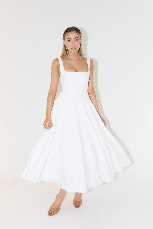 Marcelline - Midi Sommerkleid für Frauen mit quadratischem Ausschnitt und ärmellos
