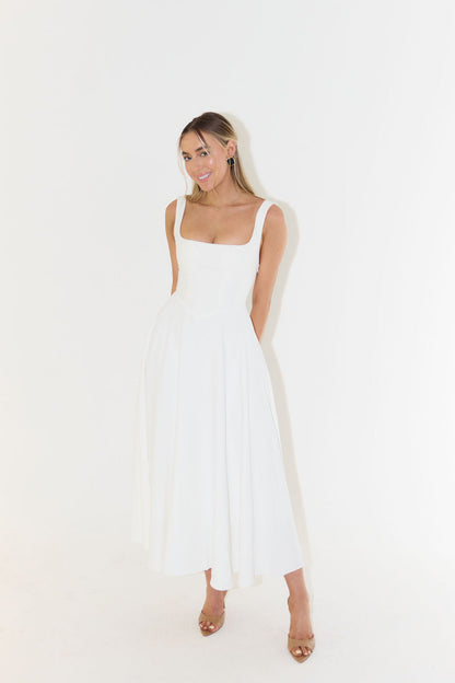 Marcelline - Midi Sommerkleid für Frauen mit quadratischem Ausschnitt und ärmellos
