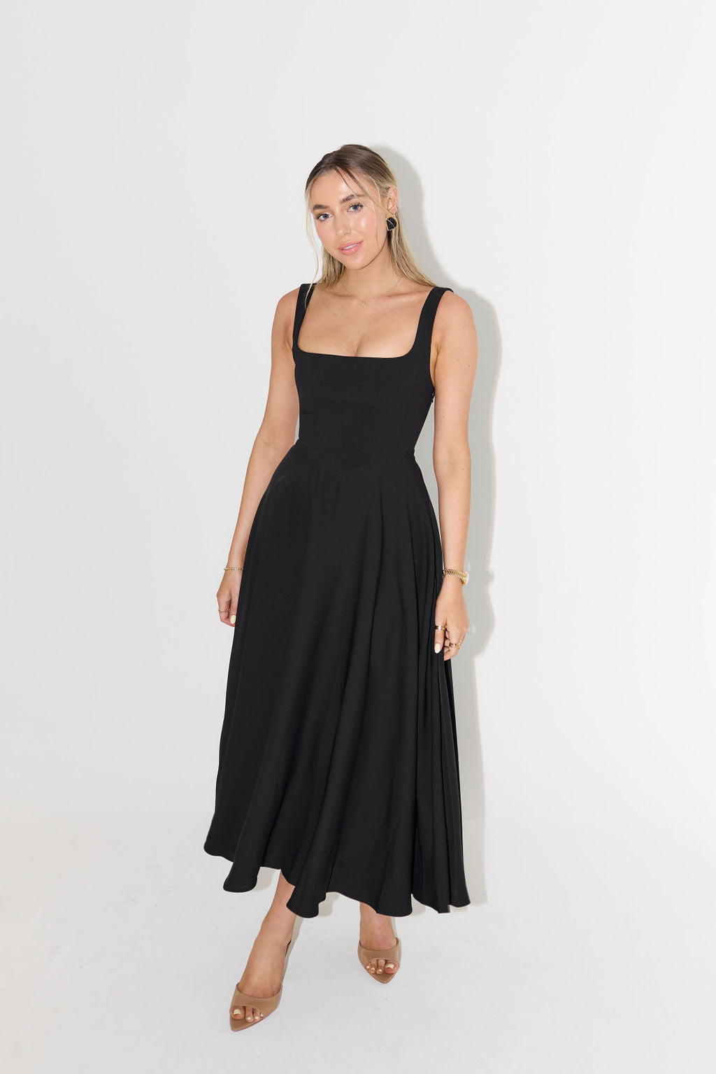 Marcelline - Midi Sommerkleid für Frauen mit quadratischem Ausschnitt und ärmellos