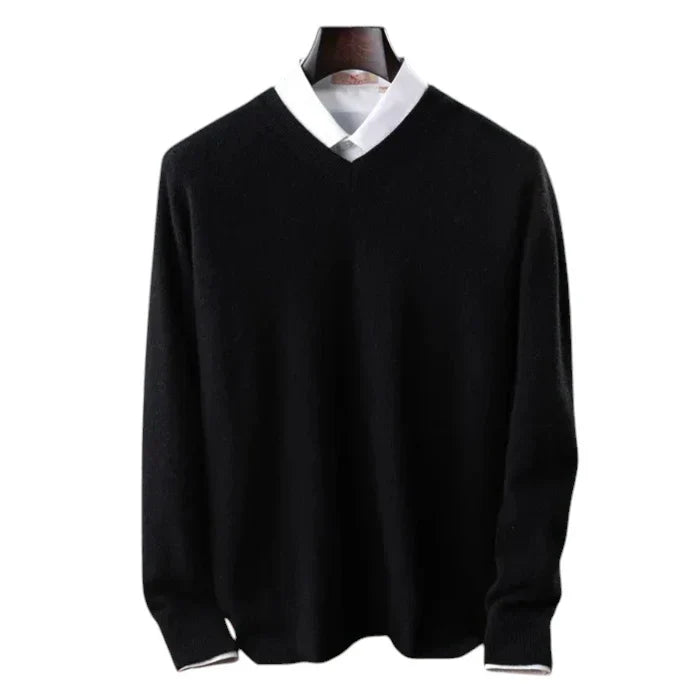 Elzéphine - Eleganter und Weicher Cashmere-Pullover für Herren mit Langarm und V-Ausschnitt