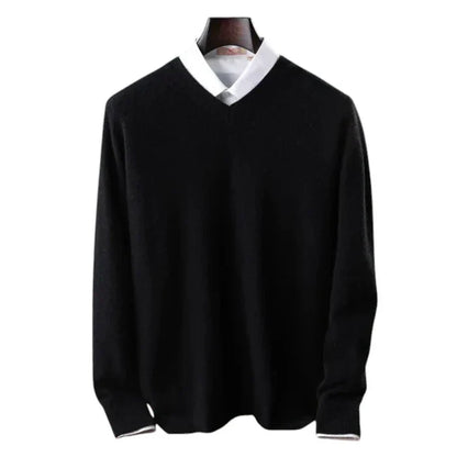 Elzéphine - Eleganter und Weicher Cashmere-Pullover für Herren mit Langarm und V-Ausschnitt