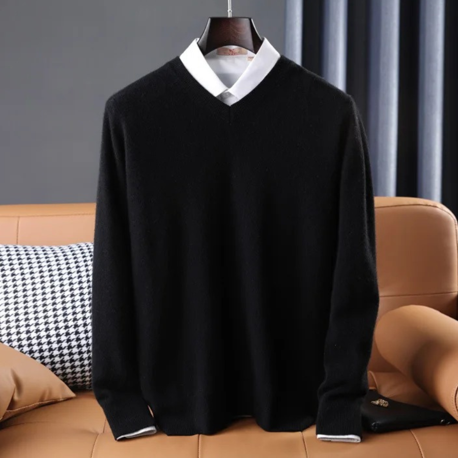Elzéphine - Eleganter und Weicher Cashmere-Pullover für Herren mit Langarm und V-Ausschnitt