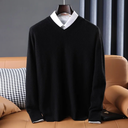 Elzéphine - Eleganter und Weicher Cashmere-Pullover für Herren mit Langarm und V-Ausschnitt