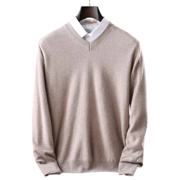 Elzéphine - Eleganter und Weicher Cashmere-Pullover für Herren mit Langarm und V-Ausschnitt