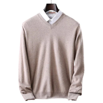 Elzéphine - Eleganter und Weicher Cashmere-Pullover für Herren mit Langarm und V-Ausschnitt