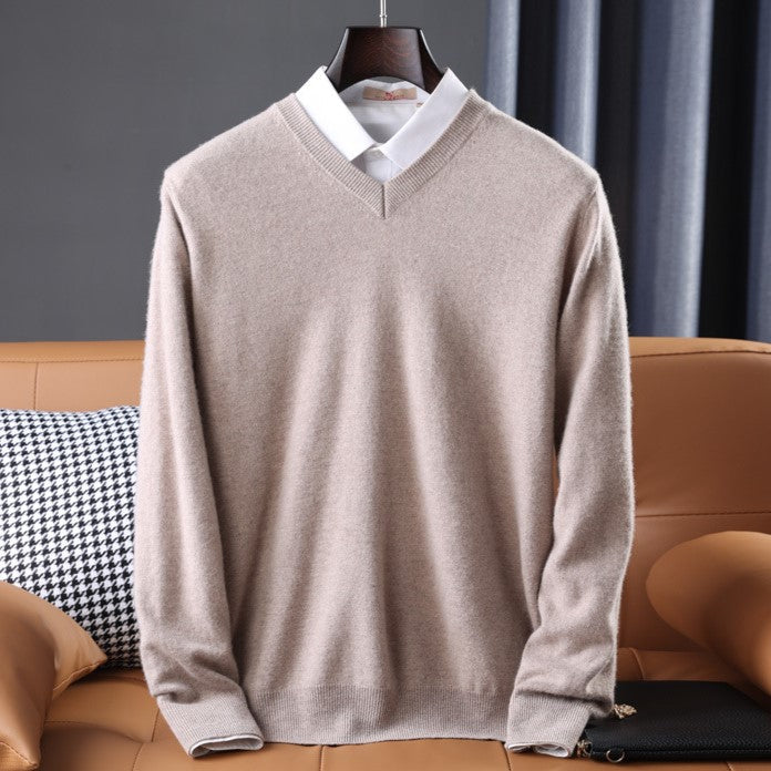Elzéphine - Eleganter und Weicher Cashmere-Pullover für Herren mit Langarm und V-Ausschnitt