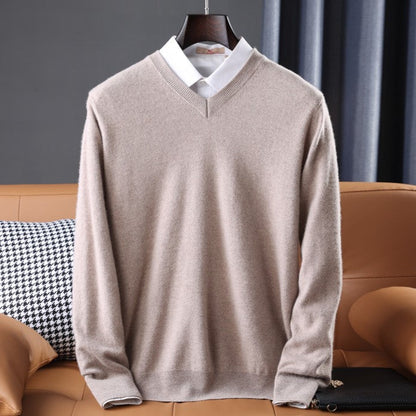 Elzéphine - Eleganter und Weicher Cashmere-Pullover für Herren mit Langarm und V-Ausschnitt