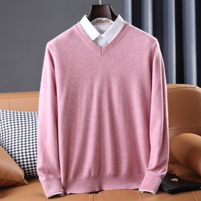 Elzéphine - Eleganter und Weicher Cashmere-Pullover für Herren mit Langarm und V-Ausschnitt