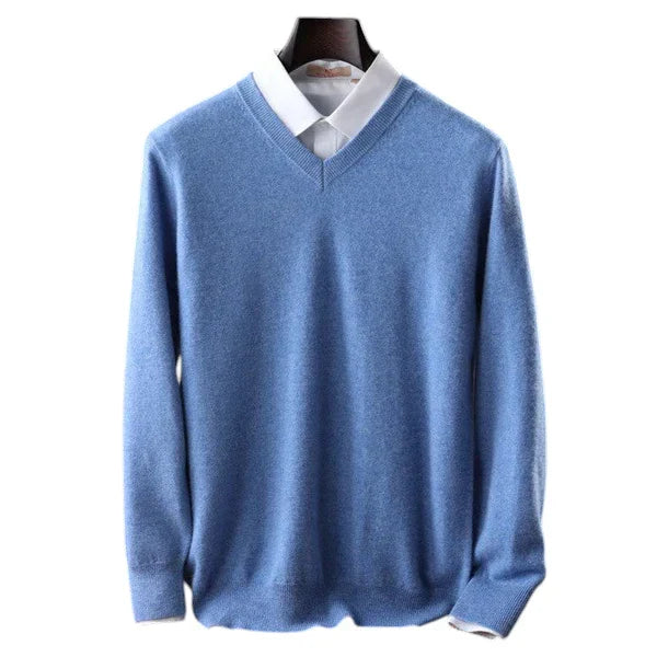 Elzéphine - Eleganter und Weicher Cashmere-Pullover für Herren mit Langarm und V-Ausschnitt