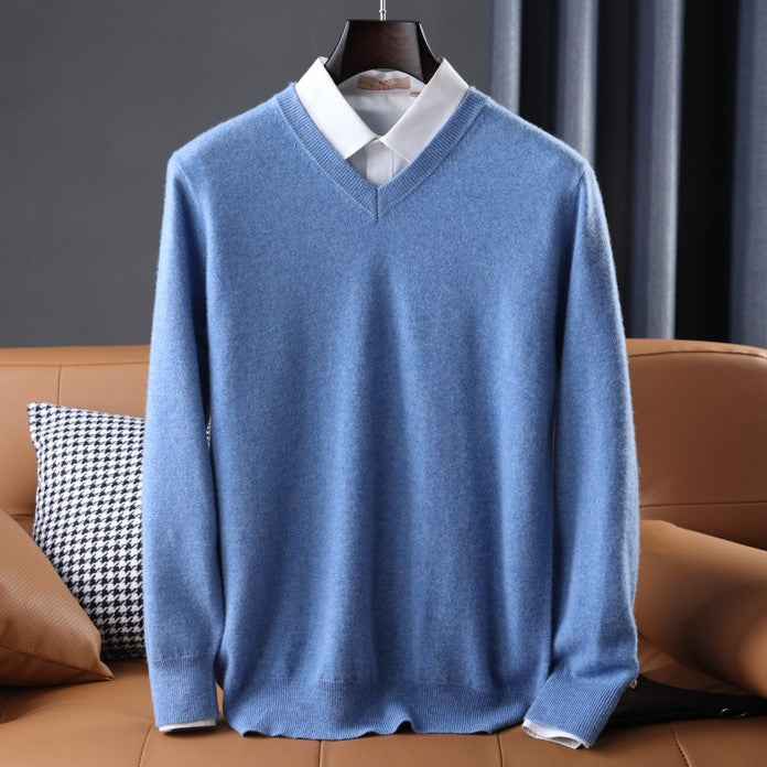 Elzéphine - Eleganter und Weicher Cashmere-Pullover für Herren mit Langarm und V-Ausschnitt