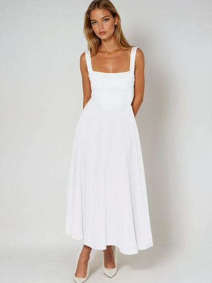 Elegantes Midi Kleid mit eckigem Ausschnitt & A-Linie – Figurbetontes Sommerkleid für Damen