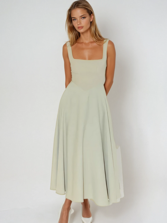 Elegantes Midi Kleid mit eckigem Ausschnitt & A-Linie – Figurbetontes Sommerkleid für Damen