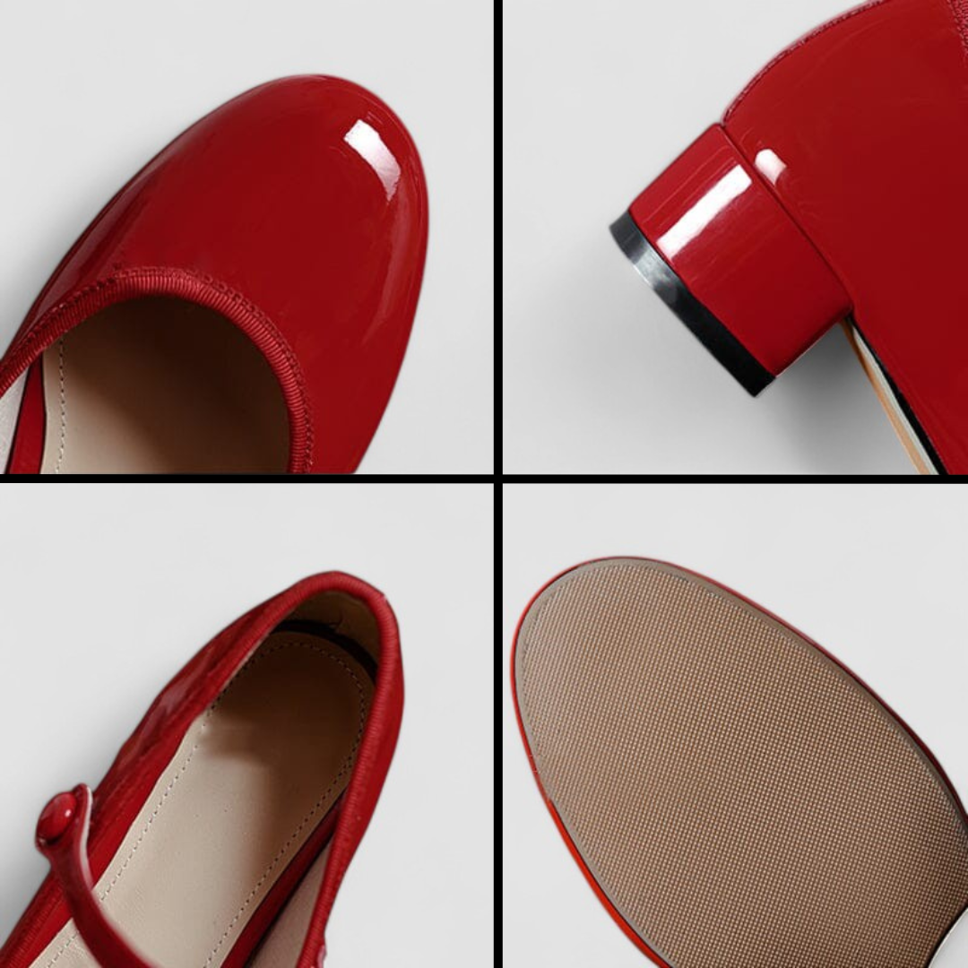 Veloursa - Elegante Orthopädische Mary Jane Schuhe für Damen, Lackiert, mit Kleinem Blockabsatz und Riemen