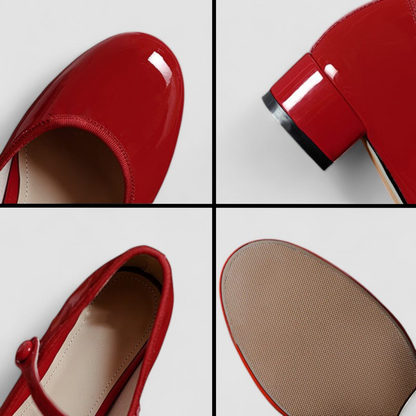 Veloursa - Elegante Orthopädische Mary Jane Schuhe für Damen, Lackiert, mit Kleinem Blockabsatz und Riemen