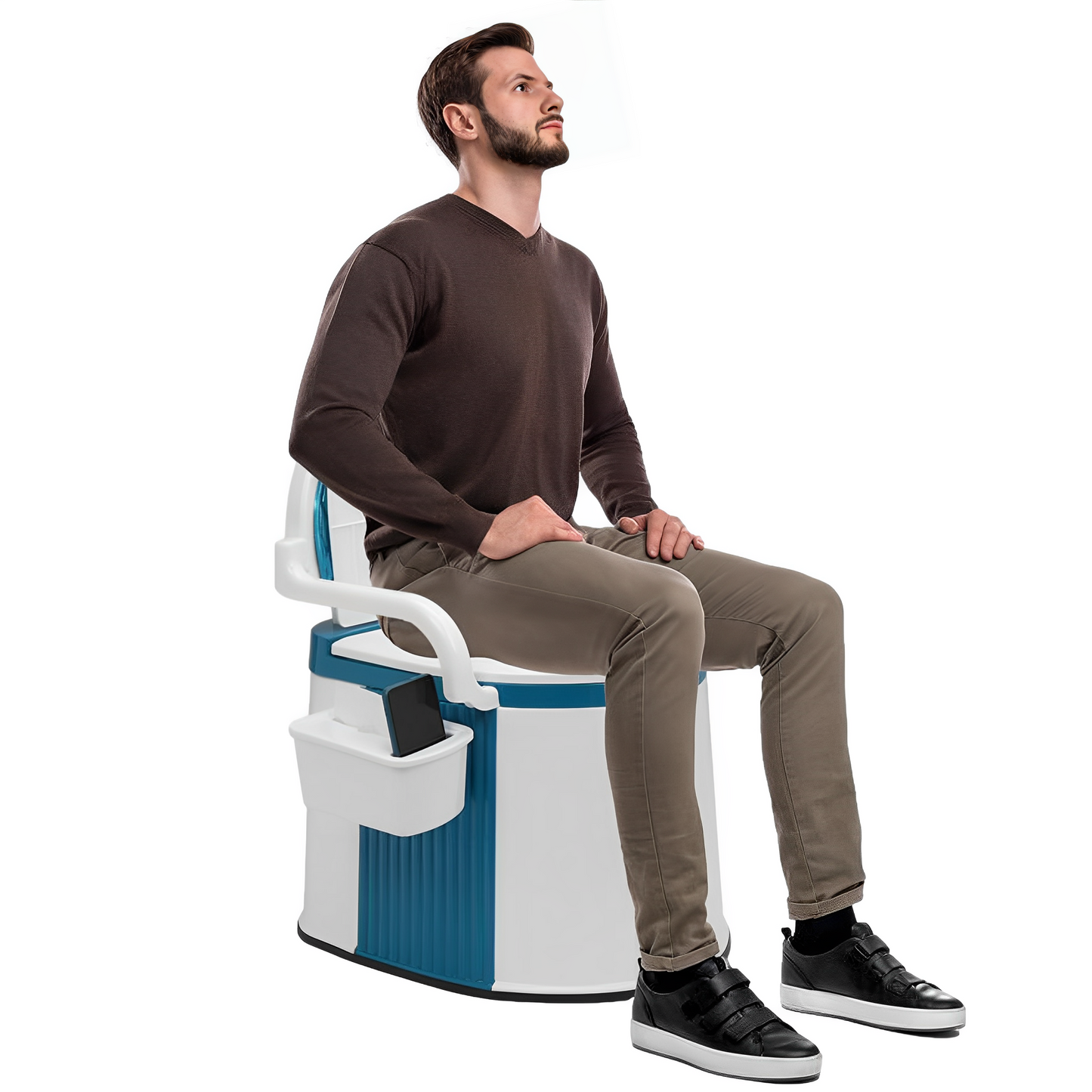 LooZen - Tragbares Toilette für Erwachsene und Senioren - 5 Gallonen Kommode mit Deckel, Griffen und Rückenlehne