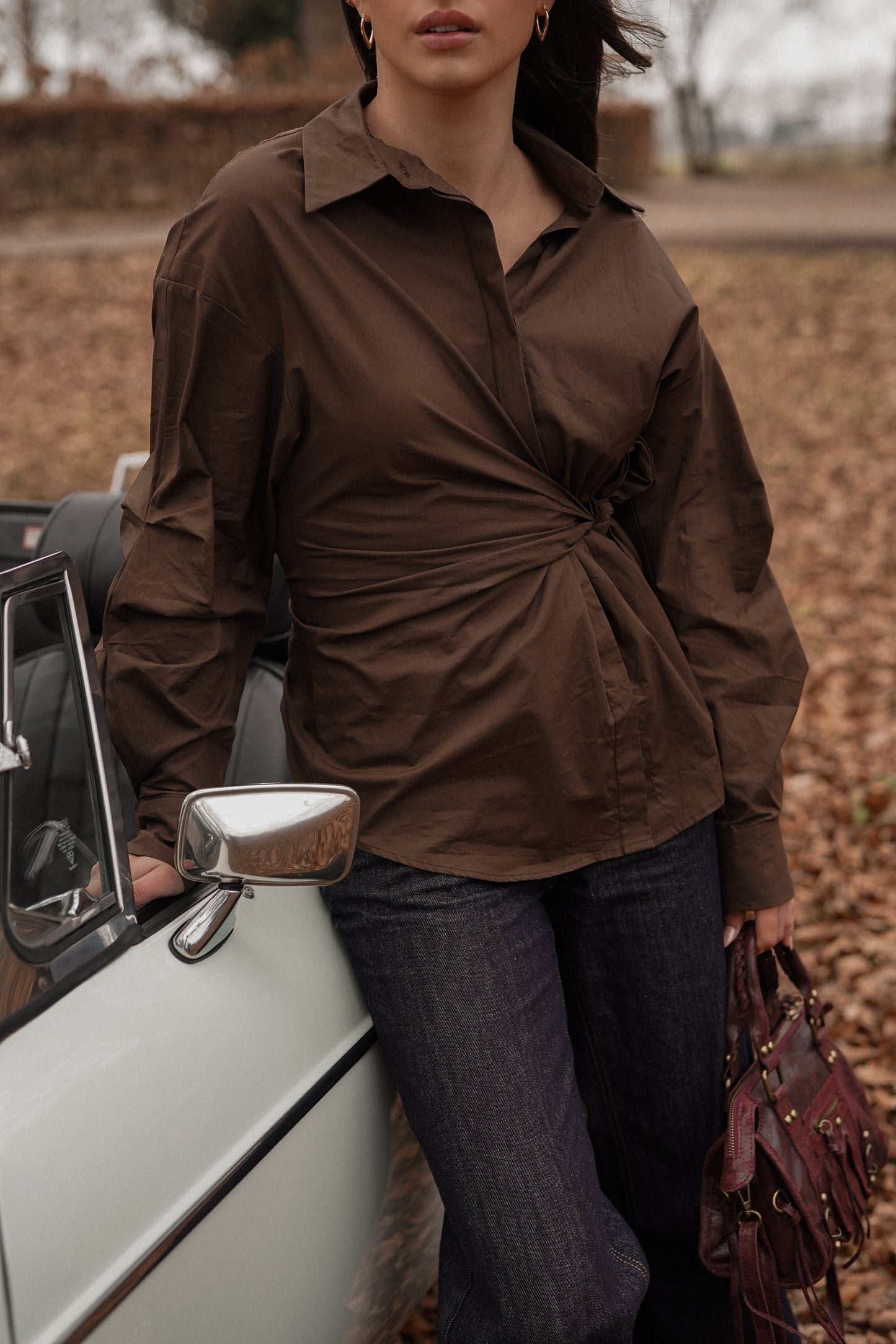 Aubérisse - Oversize-Bluse in Braun mit Seitenschleife, Trendy, für Frauen