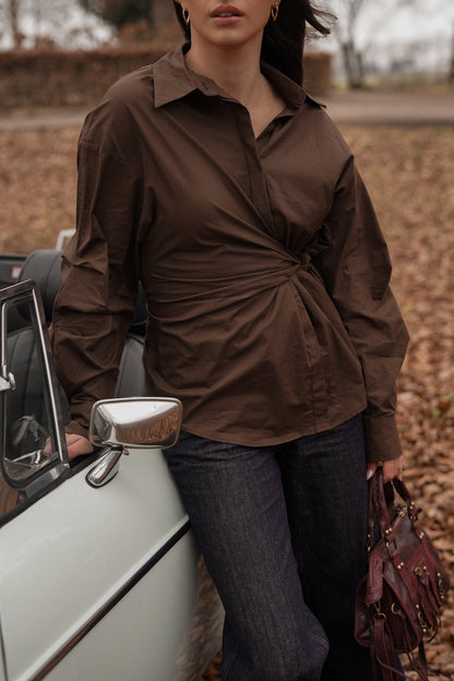 Aubérisse - Oversize-Bluse in Braun mit Seitenschleife, Trendy, für Frauen