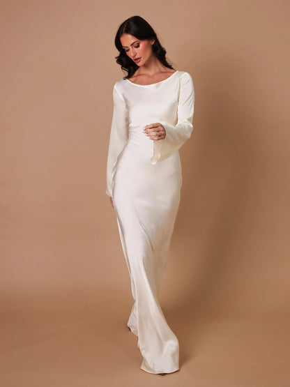 Elegantes Maxikleid mit Glockenärmeln für Damen – Figurbetontes Abendkleid mit Bindegürtel