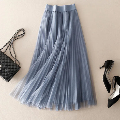 Plissierter Tüll Midi Rock mit elastischem Bund – Eleganter, fließender Rock für Damen