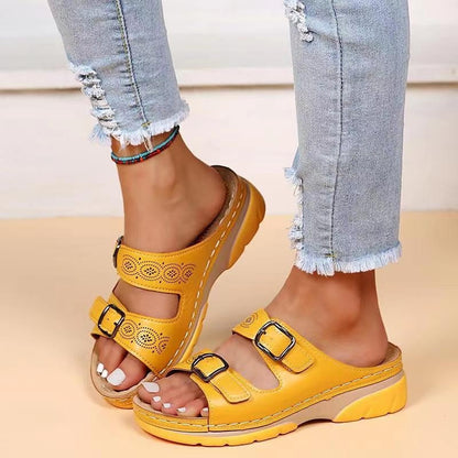 Bequeme Damen Komfort Sandalen mit Schnallen – Orthopädische Slip-On Pantoletten für Alltag & Sommer