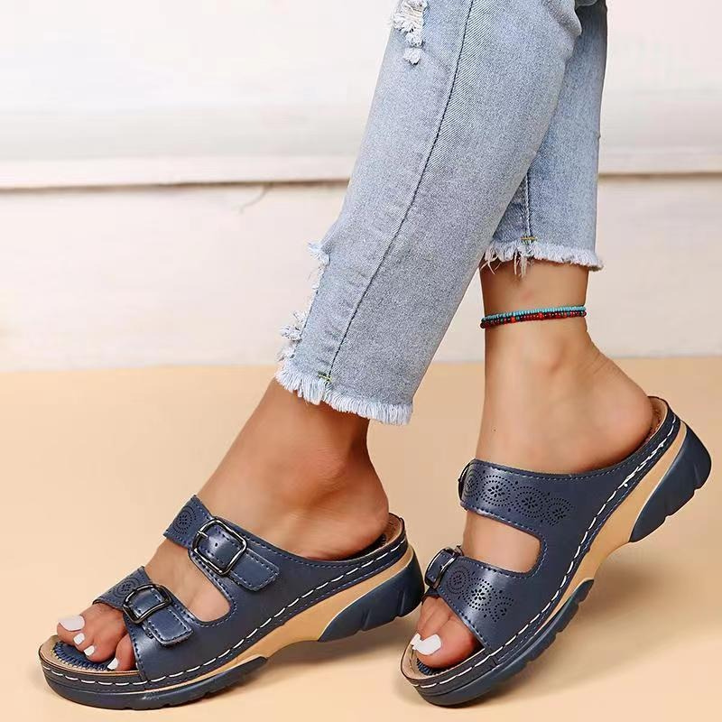 Bequeme Damen Komfort Sandalen mit Schnallen – Orthopädische Slip-On Pantoletten für Alltag & Sommer