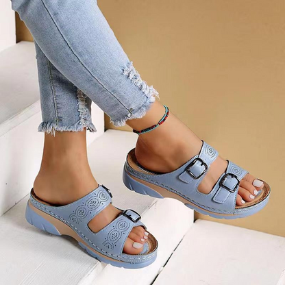 Bequeme Damen Komfort Sandalen mit Schnallen – Orthopädische Slip-On Pantoletten für Alltag & Sommer