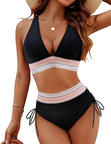 Figurformendes Bikini Set für Damen mit High-Waist & V-Ausschnitt – Verstellbar & Stylisch